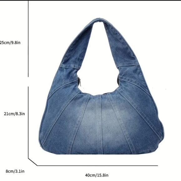 Last One!NEW!  Trendy Half-Moon Denim Bag – Stylish, Spacious & Comfy sz medium - Picture 3 of 10